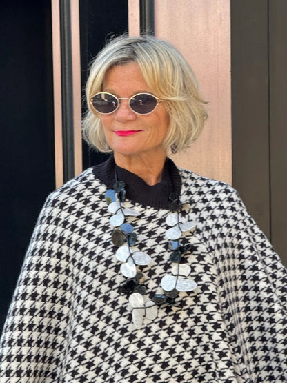 Houndstooth Knit Poncho Cape