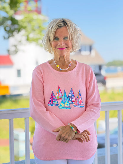 BEACH CLUB PINK SAILBOAT SWEATER