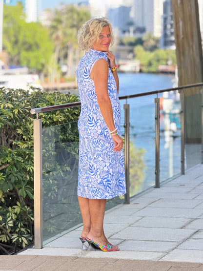 LULU B HIBISCUS COAST HALF ZIPPER MIDDY DRESS