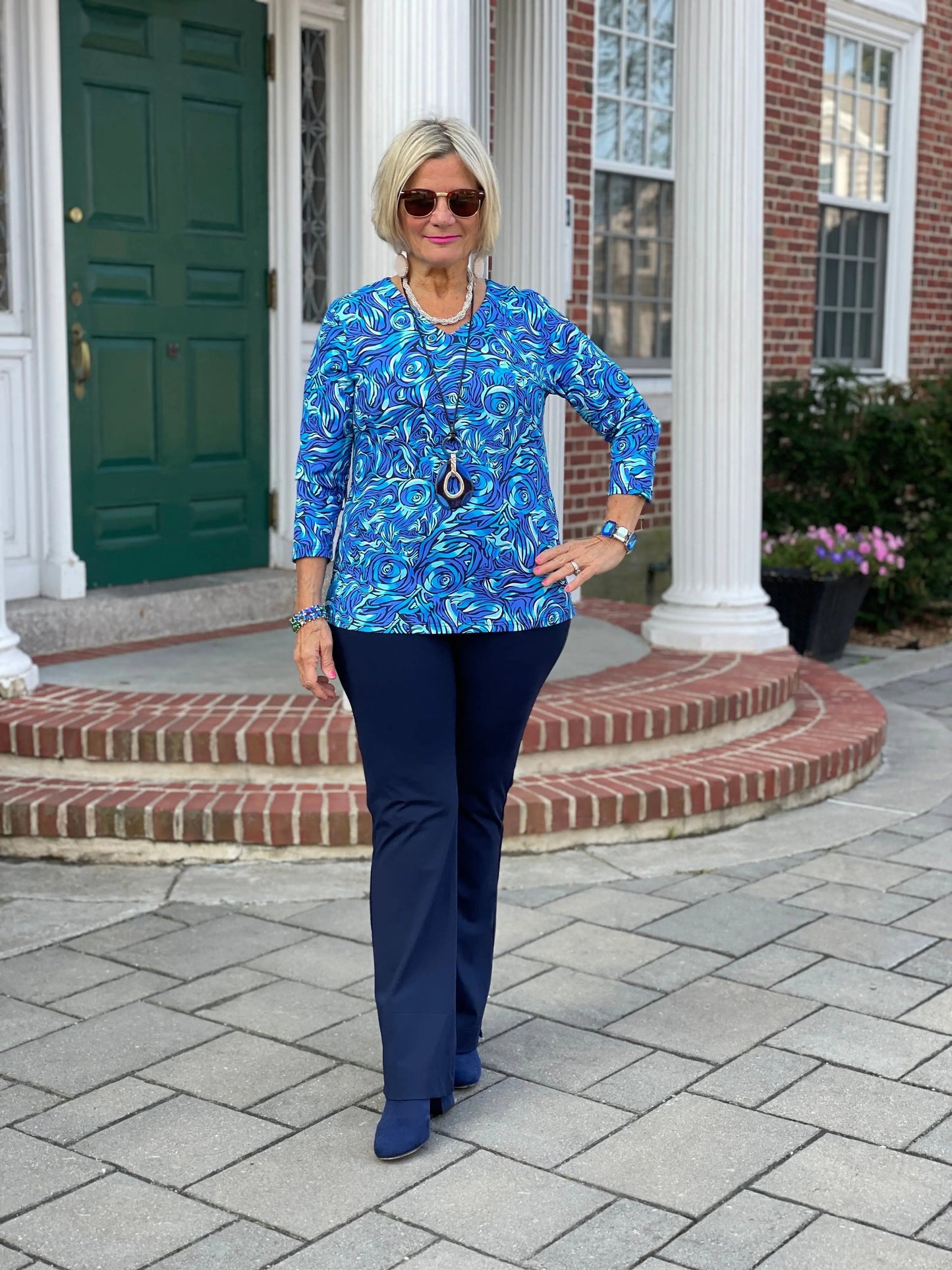 FANTASIA  BLUE V NECK TOP