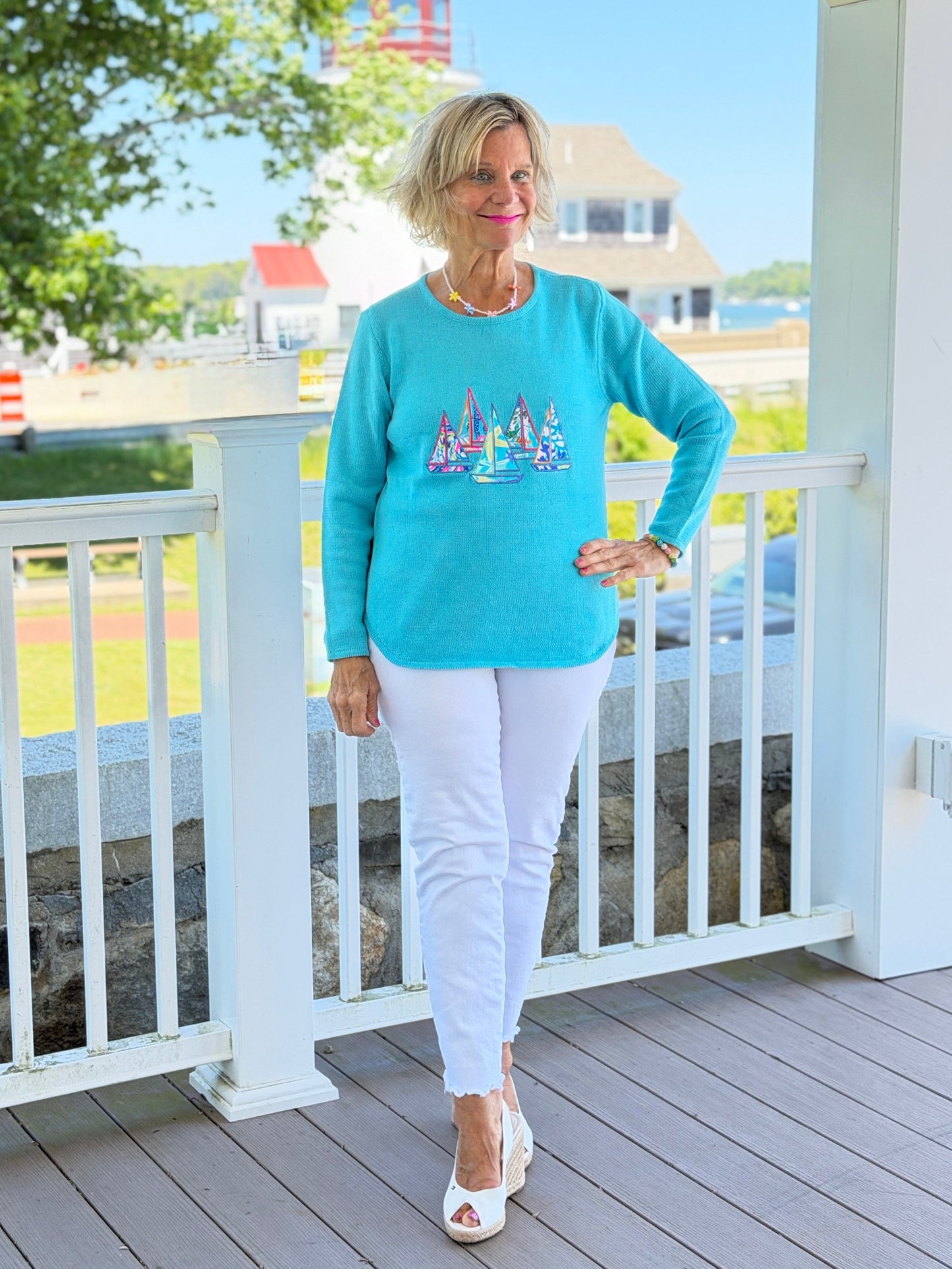 BEACH CLUB AQUA SAILBOAT SWEATER
