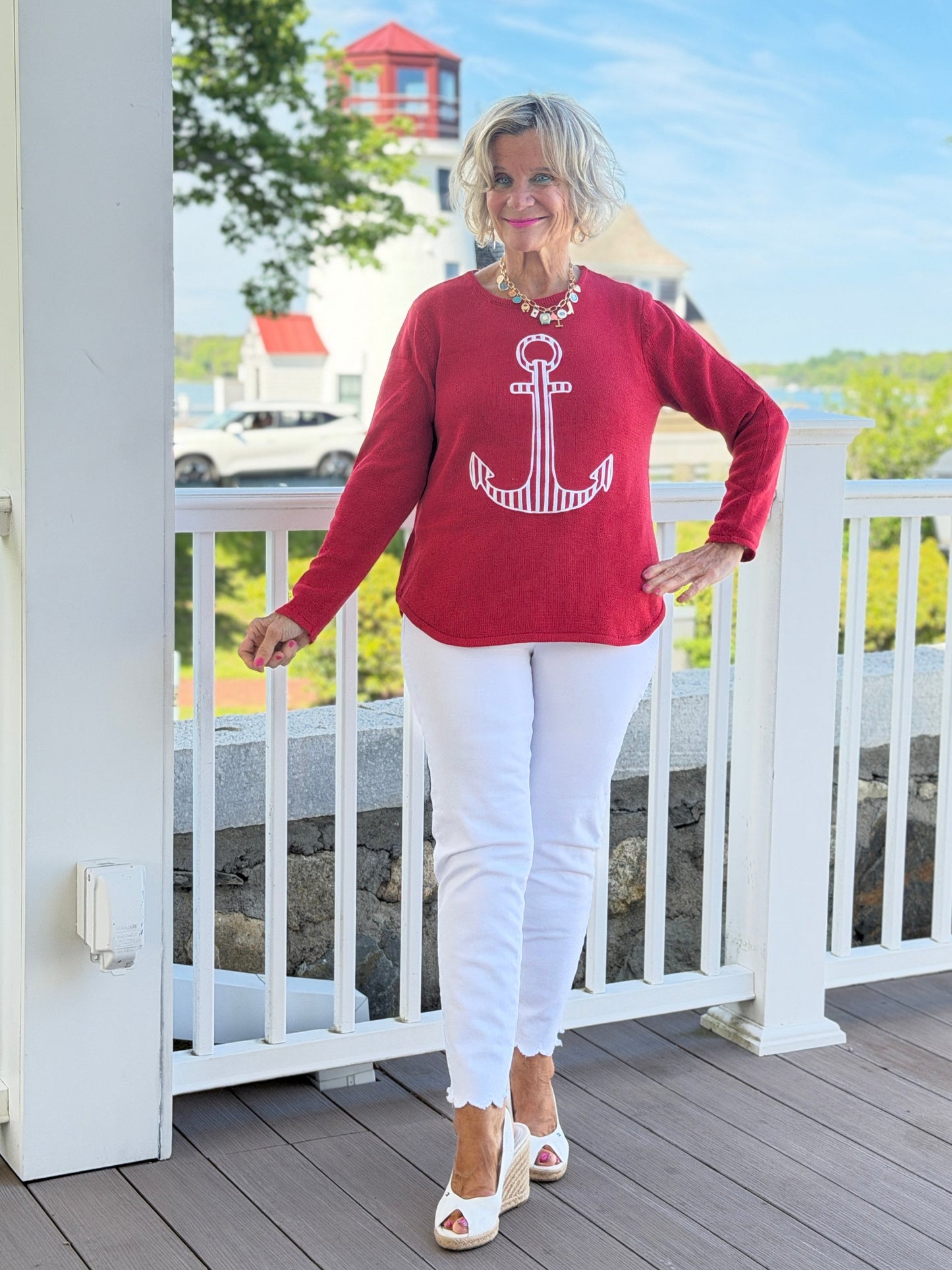 DOCKSIDE RED NAUTICAL STRIPE ANCHOR
