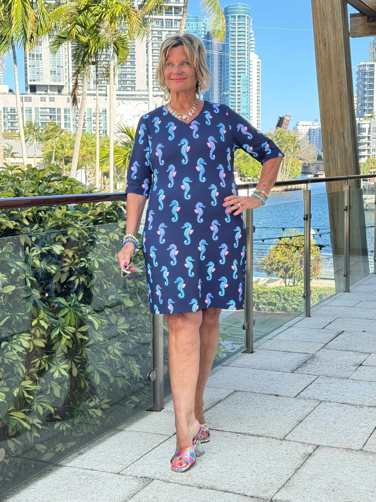 LULU B MIDNIGHT REEF ELBOW SLEEVE DRESS