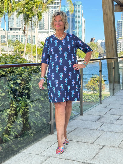 LULU B MIDNIGHT REEF ELBOW SLEEVE DRESS