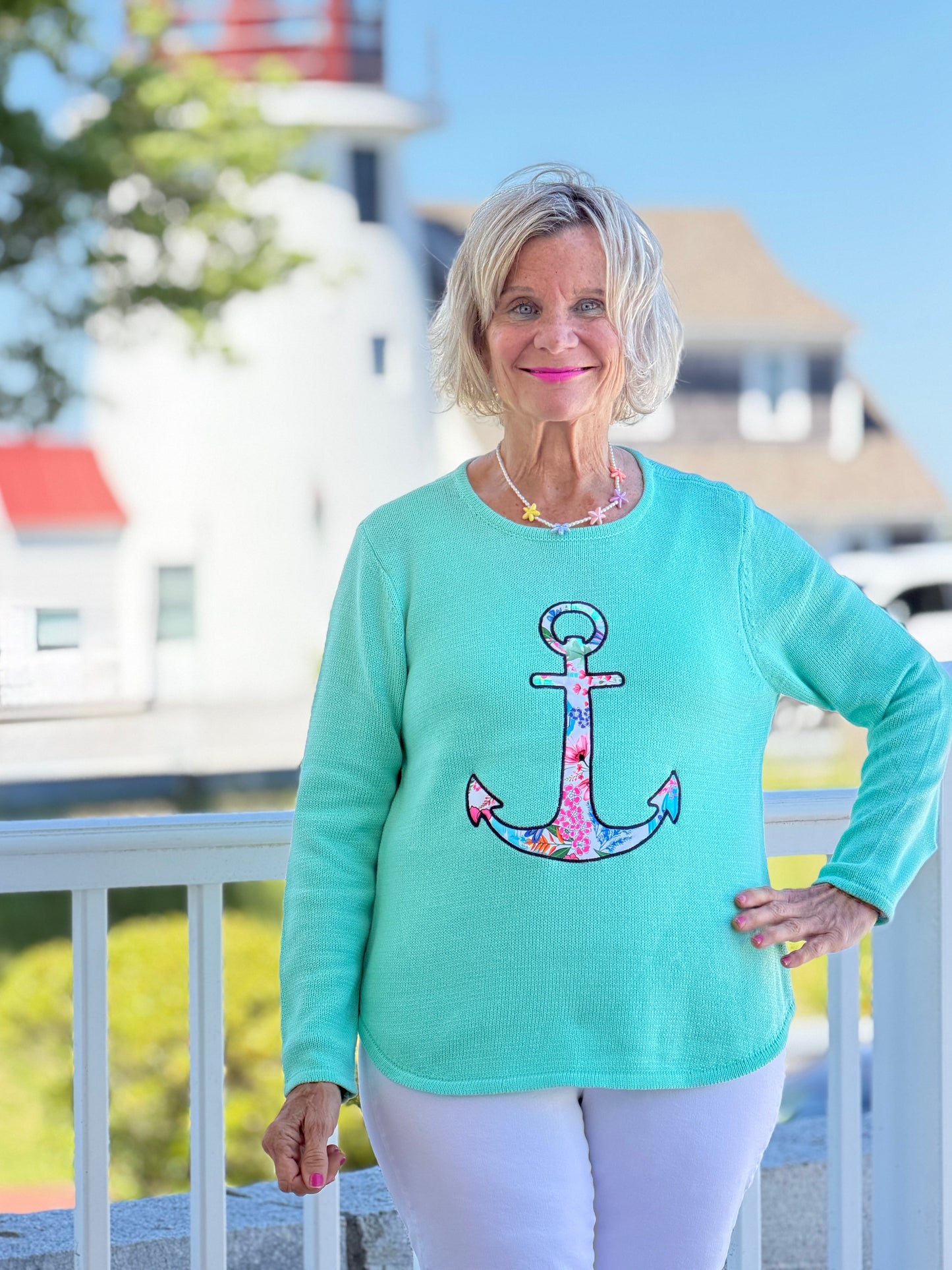 BEACH CLUB SEAFOAM CAPE COD ANCHOR SWEATER