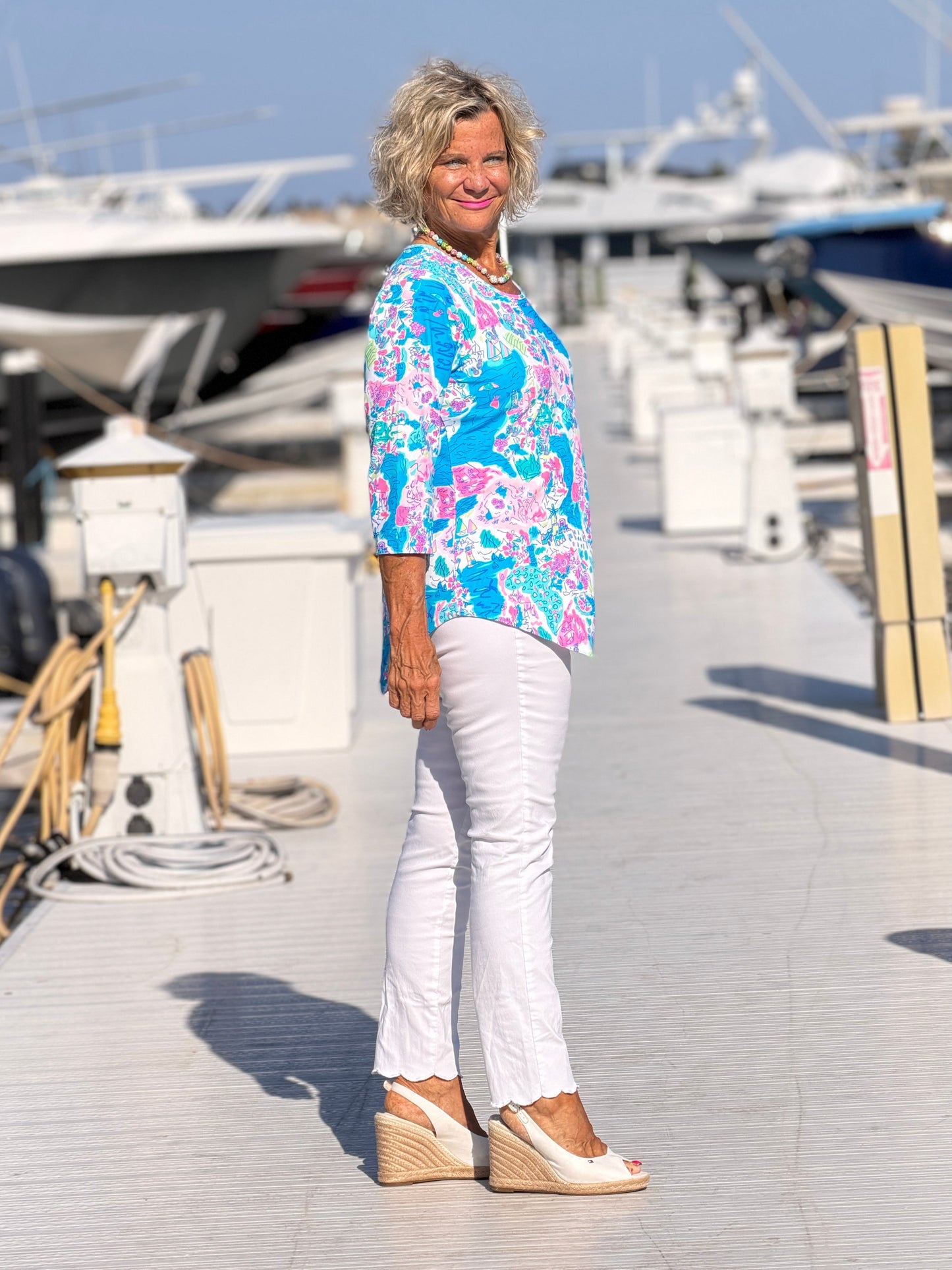 LULU B PALM BEACH SPLASH ASYMMETRIC TOP