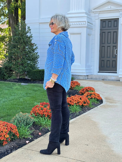 HOLIDAY BLUE JACQUARD TOP