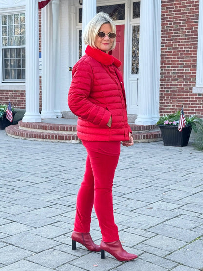 LULU-B PUFFER DOWN RED FAUX FUR JACKET