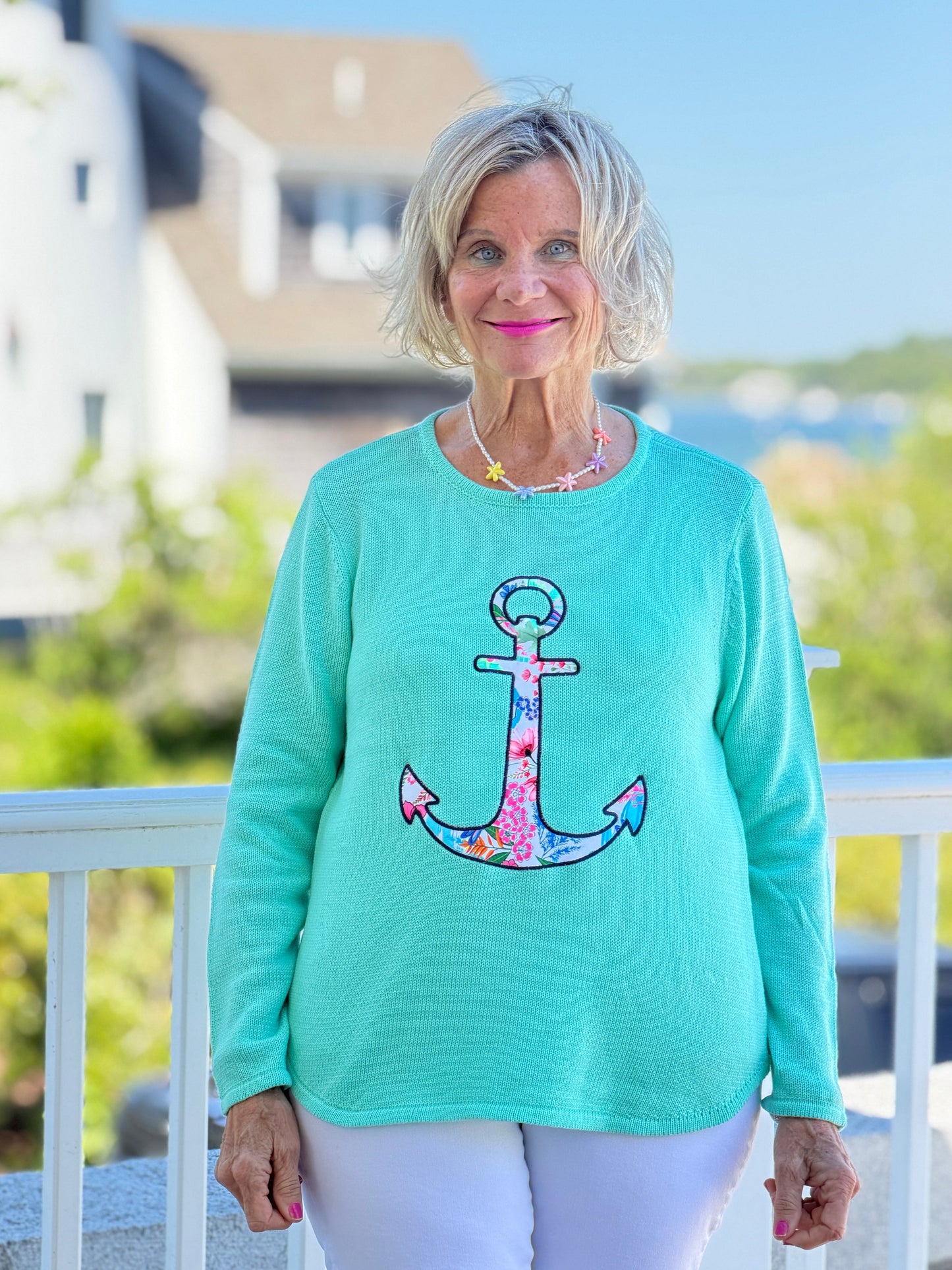 BEACH CLUB SEAFOAM CAPE COD ANCHOR SWEATER