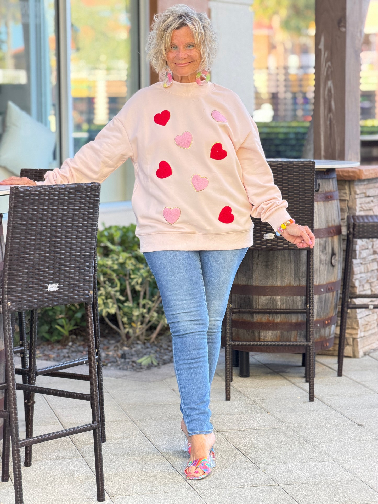 Glitter Trim Chenille Heart Valentine Sweatshirt