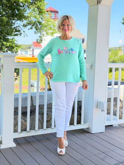 BEACH CLUB SEAFOAM ADIRONDACK SWEATER