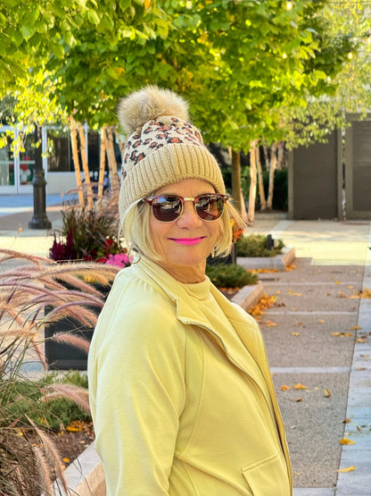 Leopard Pom Pom Hat