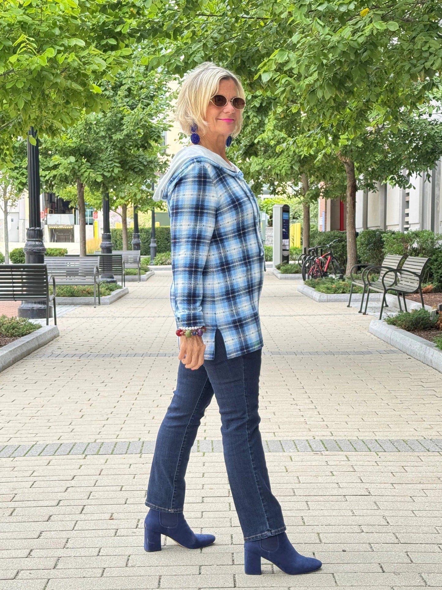 Blue Plaid Fall Day Hoodie