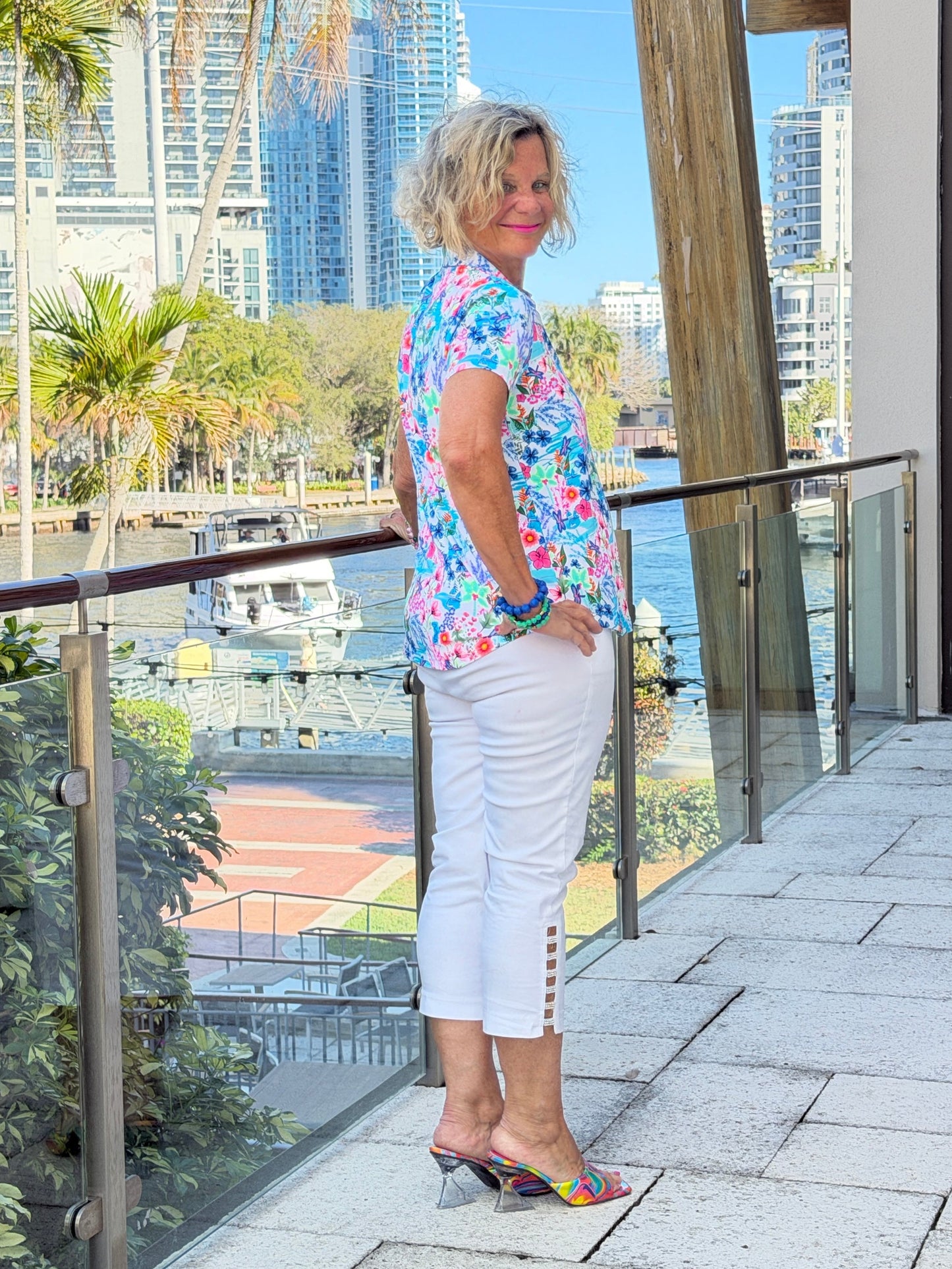 LULU PARADISE GARDEN COLLAR SHORT SLEEVE TOP