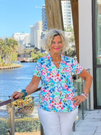LULU PARADISE GARDEN COLLAR SHORT SLEEVE TOP
