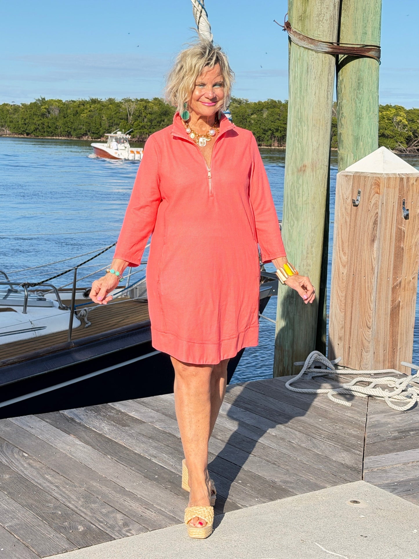 Lulu-b half zipper Salmon scuba dress