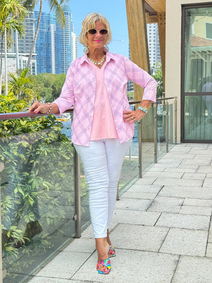 LULU B PINK CHIC BUTTON UP SHIRT