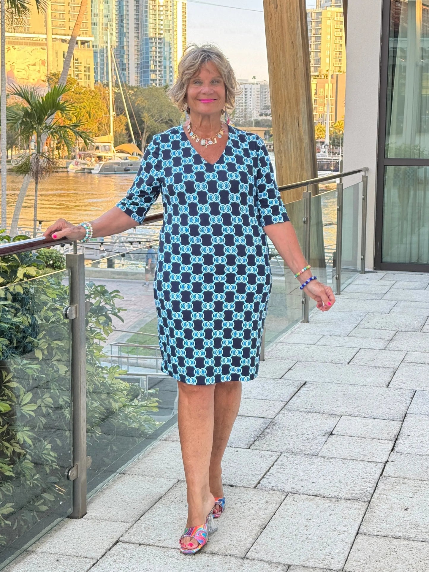 BLUE MEDALLION ELBOW DRESS