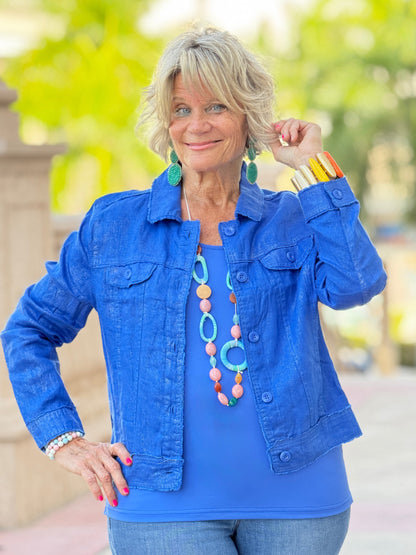 Lulu B Metallic Cobalt Linen Jacket