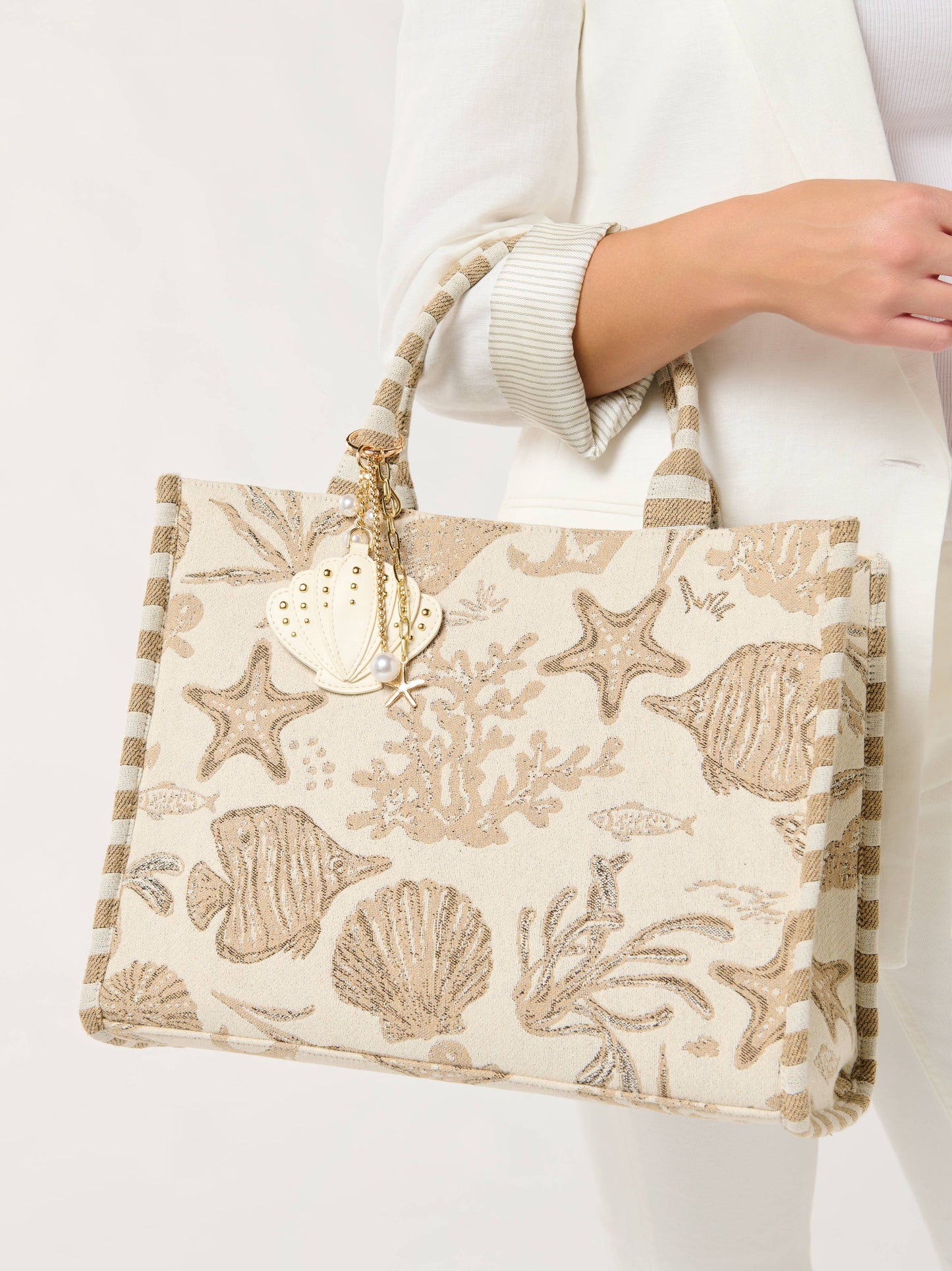 COASTAL JACQUARD TOTE,BEIGE
