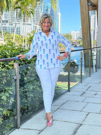 LULU B SHORELINE CHARM ZIPPER TOP