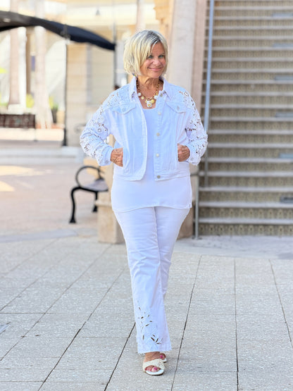 Floral Embroidered Twill Jean Jacket