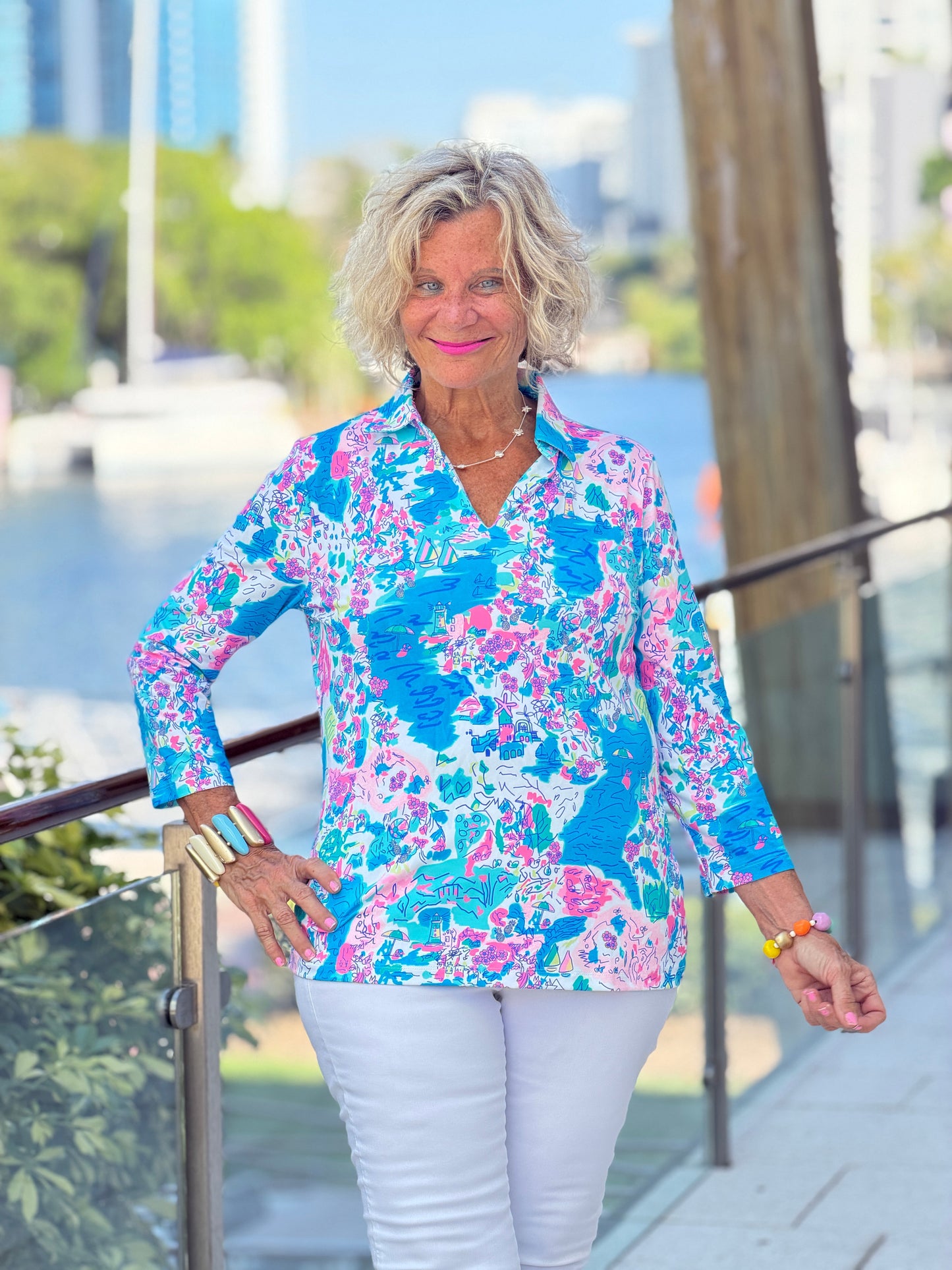 Lulu B Palm Beach COLLAR SLEEVE TOP