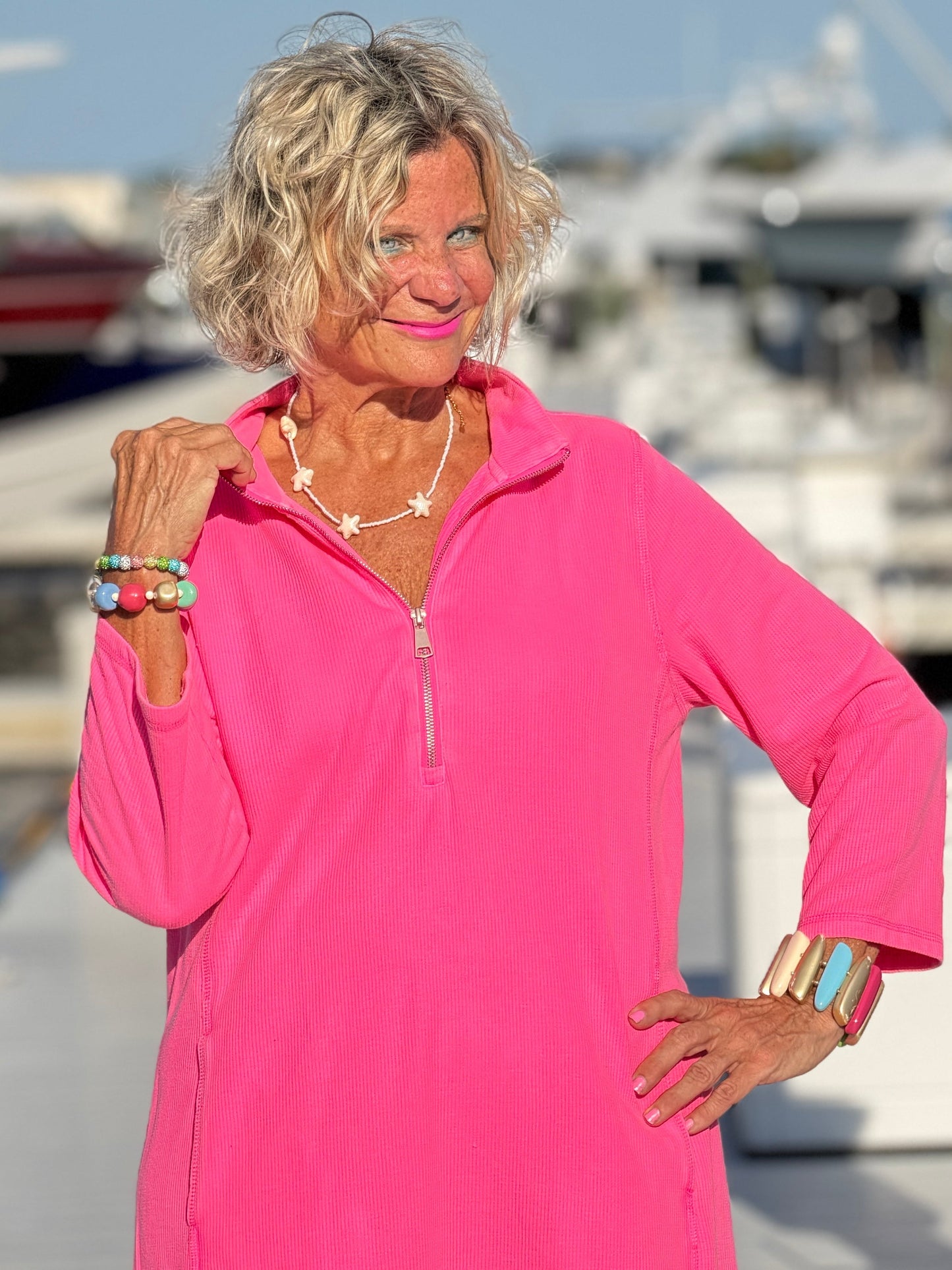 LULU-B HOT PINK TEXTURED DRESS