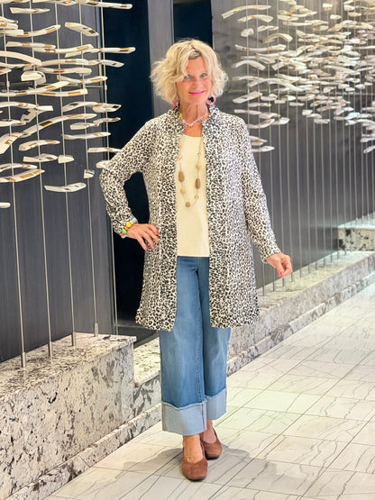 LULU-B CHEETAH WINTER WHITE ROUGED CARDIGAN