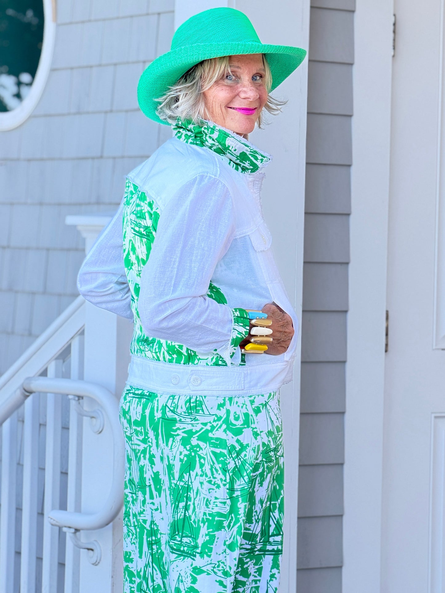 HARBOR  LIGHTS SAILBOAT GREEN MAXI DRESS