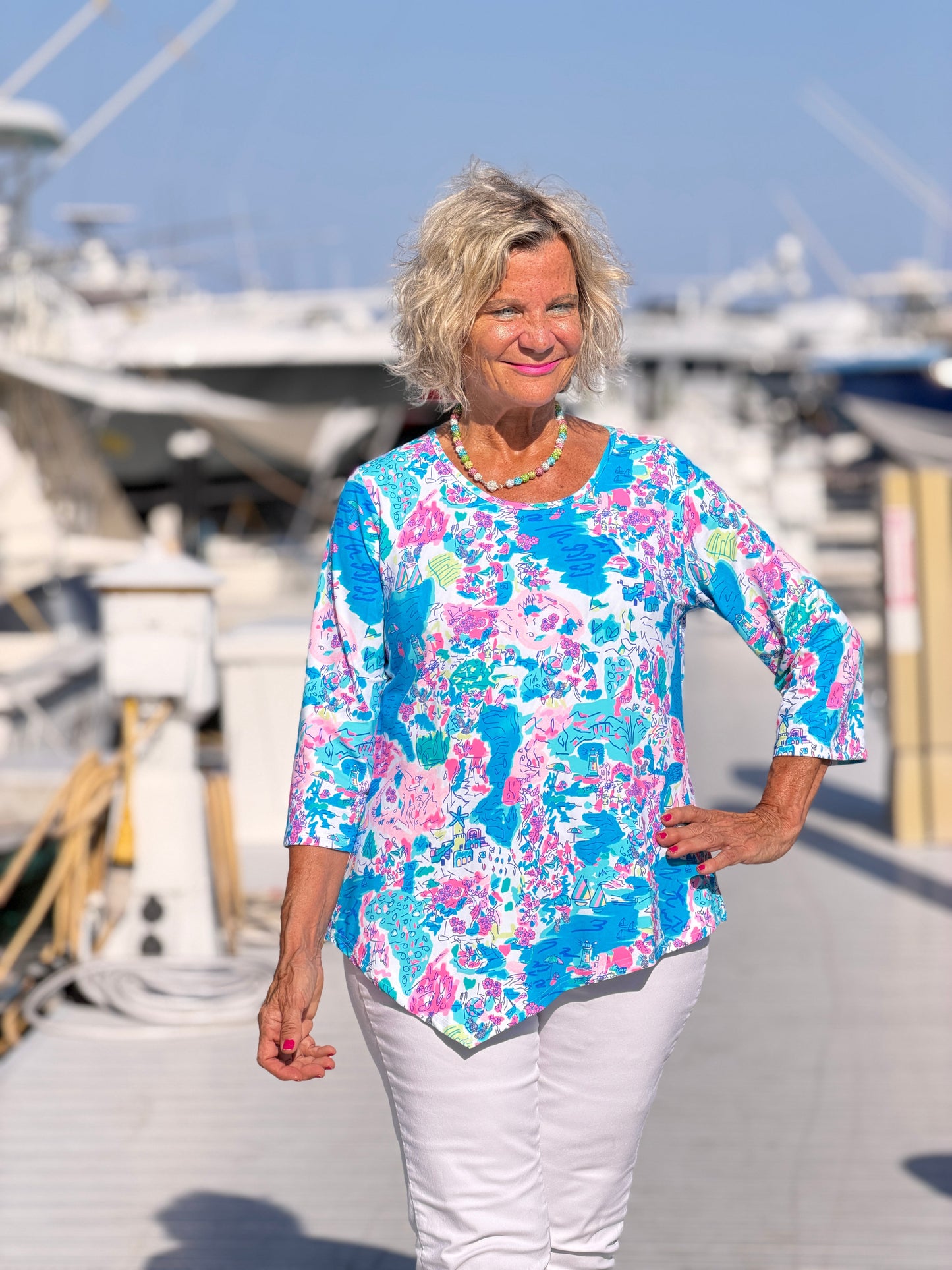 LULU B PALM BEACH SPLASH ASYMMETRIC TOP