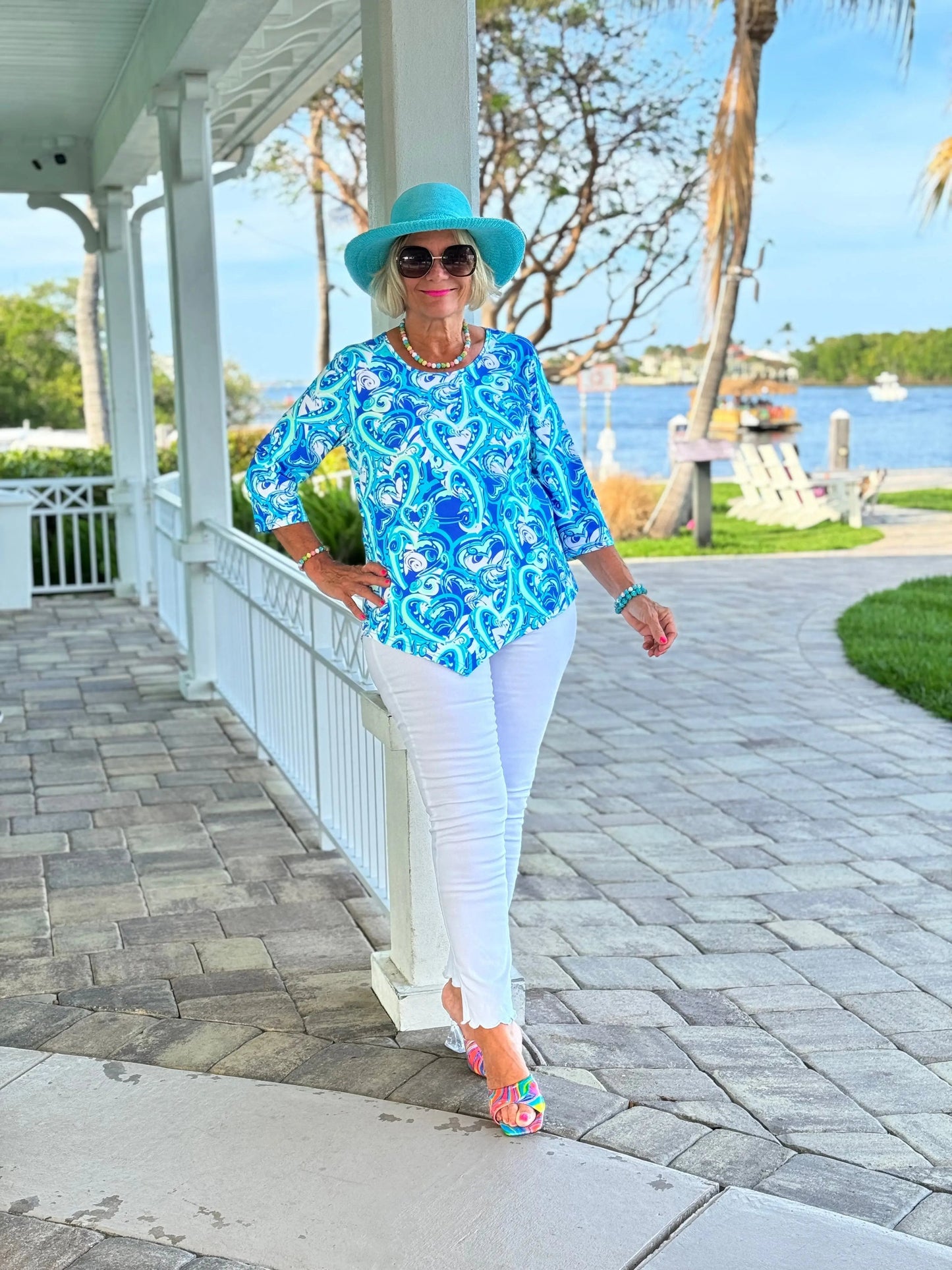 BLUE DREAMING HEARTS ASYMMETRICAL TOP
