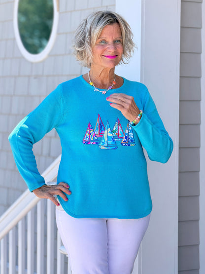 BEACH CLUB AQUA SAILBOAT SWEATER