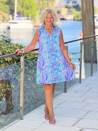 LULU B PALM BEACH ROYALE HALF ZIPPER DRESS