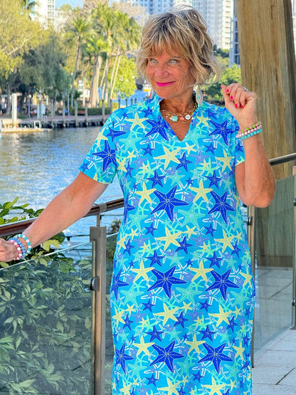 LULU B STARFISH SPLASH SHORT SLEEVE DRESS