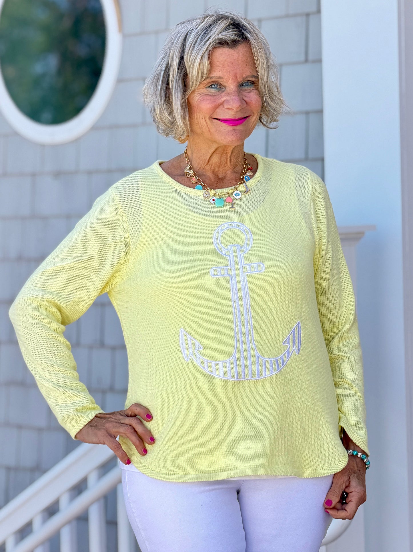 DOCKSIDE NAUTICAL YELLOW STRIPE ANCHOR