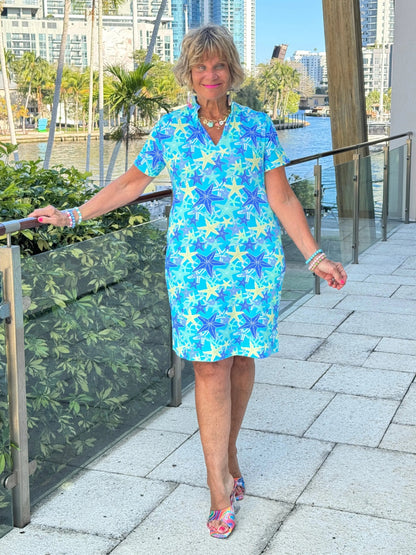 LULU B STARFISH SPLASH SHORT SLEEVE DRESS