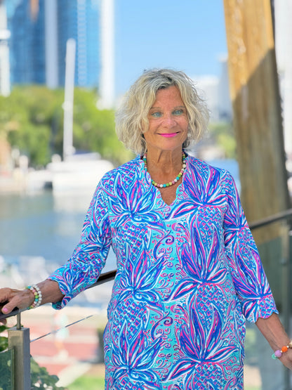 LULU B PALM BEACH ROYALE SCALLOP SLEEVE DRESS