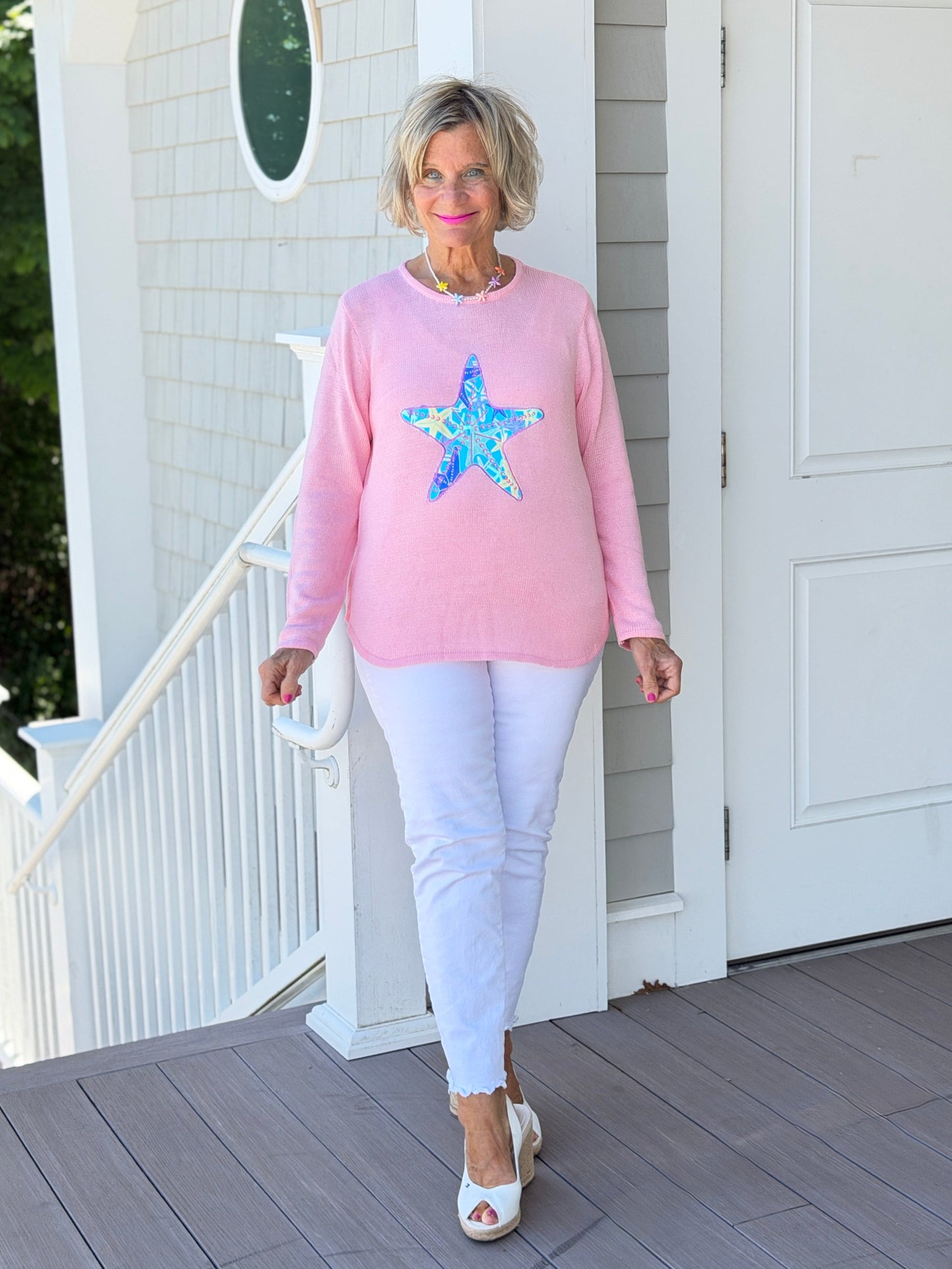 BEACH CLUB PINK STARFISH SWEATER