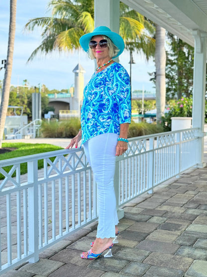 BLUE DREAMING HEARTS ASYMMETRICAL TOP
