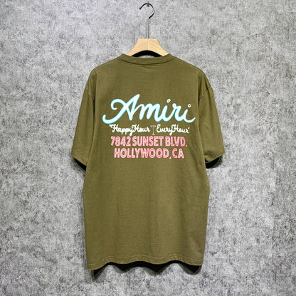 Amiri t shirts wine glass letterprinting short sleeves