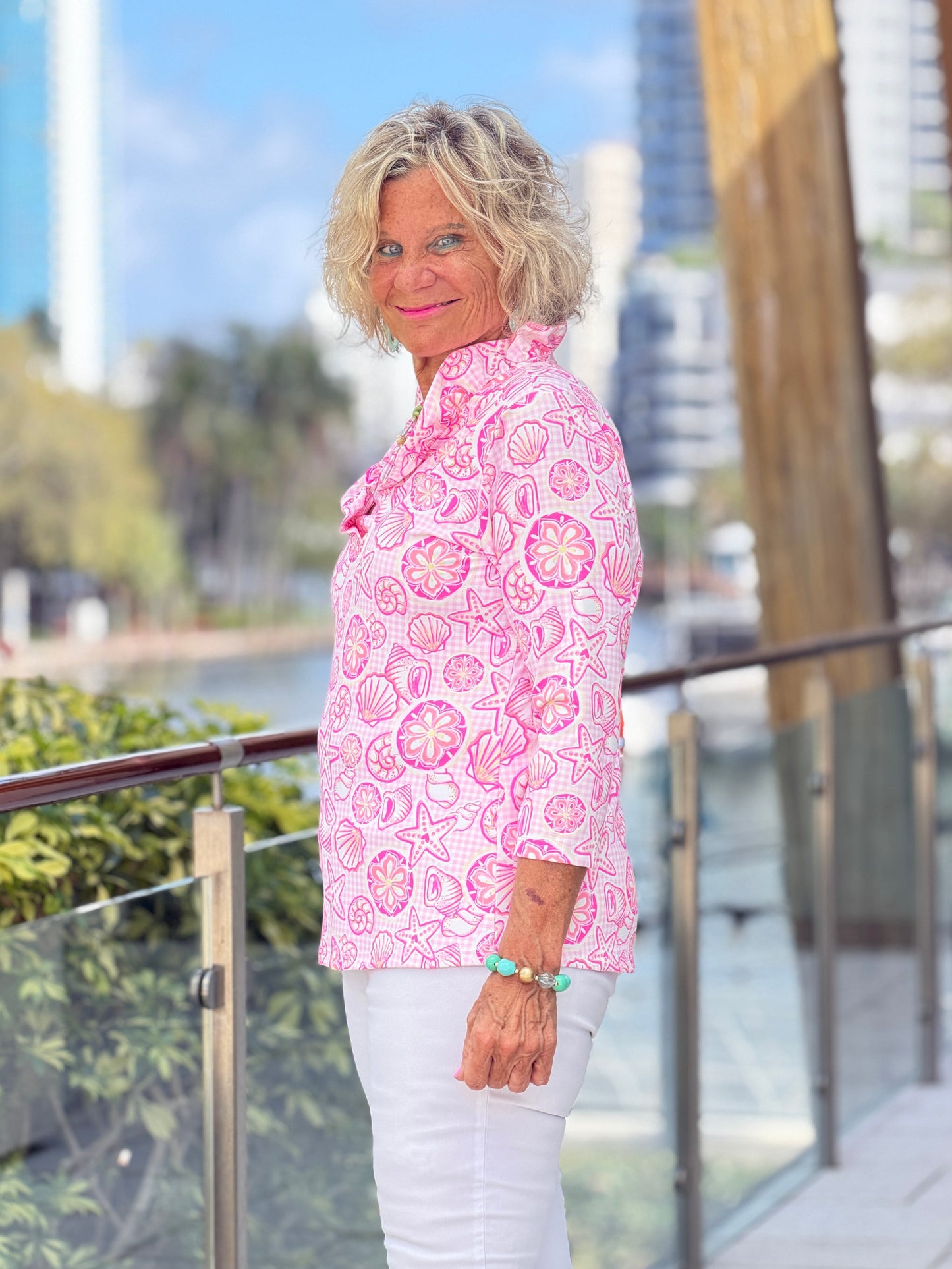 LULU B STARFISH HARBOR RUFFLE SLEEVE TOP