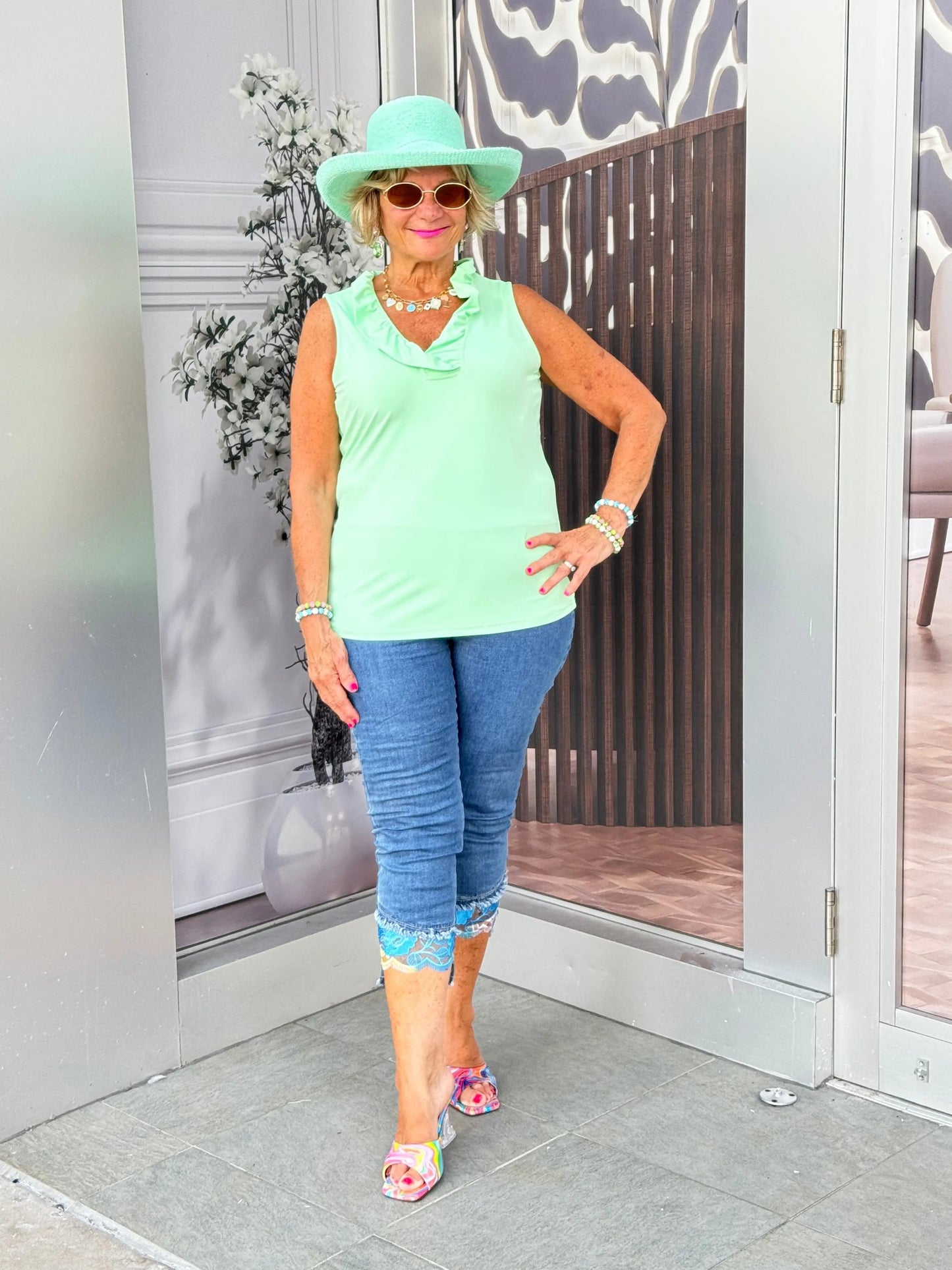 CLEAR LIME SLEEVELESS RUFFLE