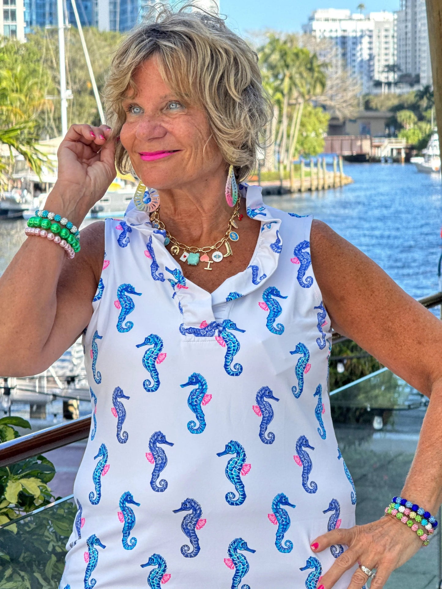 LULU B SHORELINE CHARM SLEEVELESS RUFFLE TOP