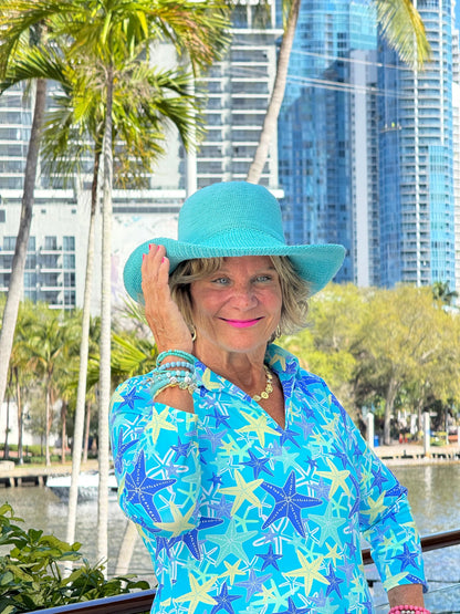 LULU B STARFISH SPLASH 3/4 SLEEVE V-NECK COLLAR SHIRT