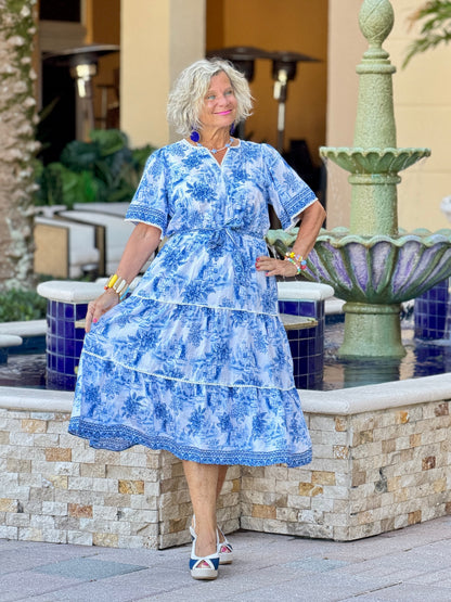 FRENCH RIVIERA BLUE MULTI ROMANTIC DRESS