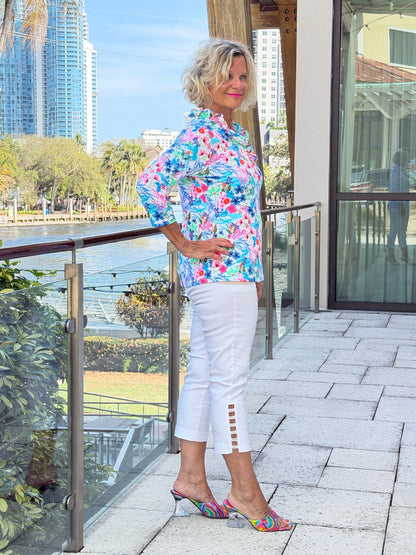 LULU B PARADISE GARDEN RUFFLE SLEEVE TOP