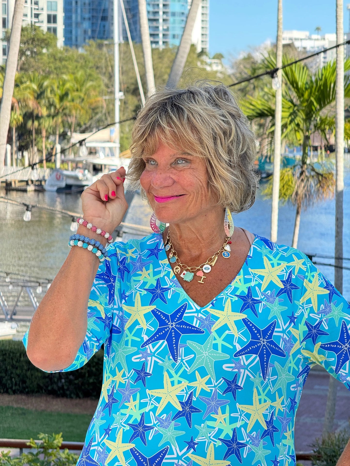 LULU B STARFISH SPLASH ELBOW SLEEVE DRESS