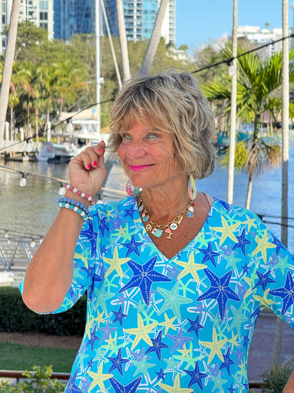 LULU B STARFISH SPLASH ELBOW SLEEVE DRESS