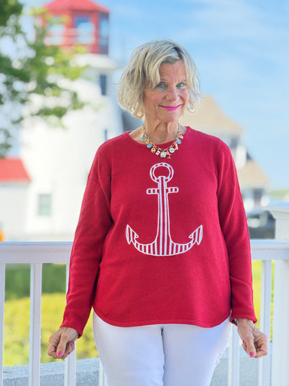 DOCKSIDE RED NAUTICAL STRIPE ANCHOR